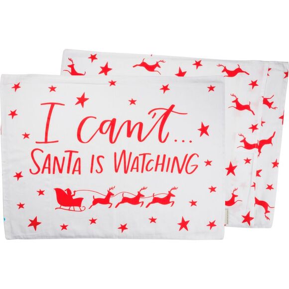 I Cant Santa is Watching with Reindeer Christmas Holiday Pillow Case Standard - Picture 1 of 5